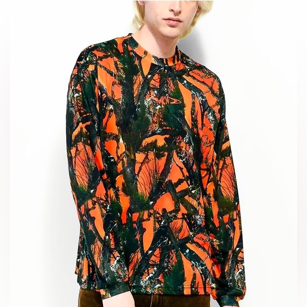 WKND Skateboards Fishbone Orange Camo Long Sleeve T-Shirt Top Men’s Size S